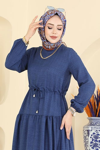 moda selvim Dress 3261HBS856 Light Navy Blue - Thumbnail