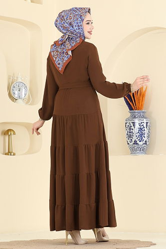 moda selvim Dress 3262HBS856 Brown - Thumbnail