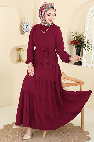 moda selvim Dress 3262HBS856 Burgundy - Thumbnail