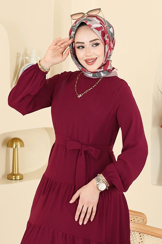 moda selvim Dress 3262HBS856 Burgundy - Thumbnail
