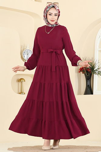 moda selvim Dress 3262HBS856 Burgundy - Thumbnail