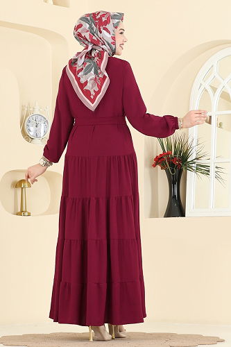 moda selvim Dress 3262HBS856 Burgundy - Thumbnail