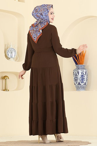 moda selvim الفستان بني غامق 3262HBS856 - Thumbnail