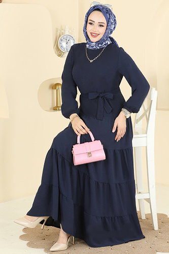 moda selvim Dress 3262HBS856 Dark Navy Blue - Thumbnail
