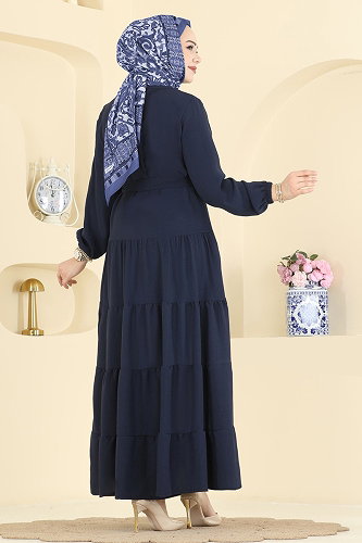 moda selvim الفستان كحلي غامق 3262HBS856 - Thumbnail