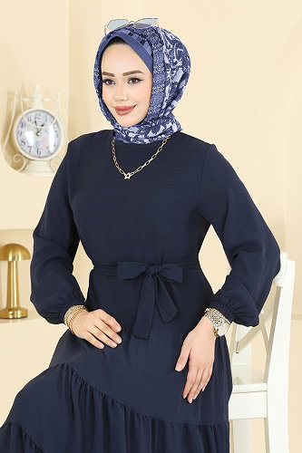 moda selvim الفستان كحلي غامق 3262HBS856 - Thumbnail