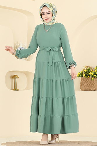 moda selvim الفستان أخضر باهت 3262HBS856 - Thumbnail