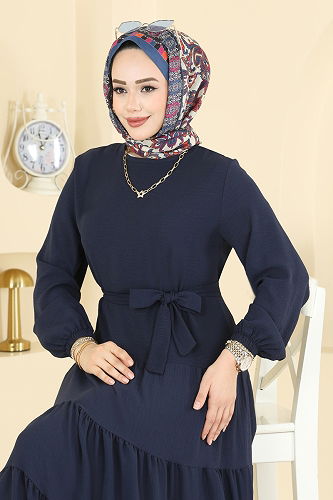 moda selvim Dress 3262HBS856 Navy Blue - Thumbnail