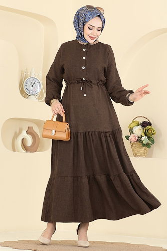 moda selvim Dress 3263HBS856 Dark Brown - Thumbnail