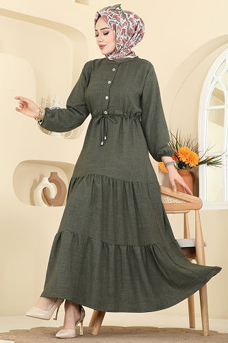 moda selvim Dress 3263HBS856 Khaki - Thumbnail