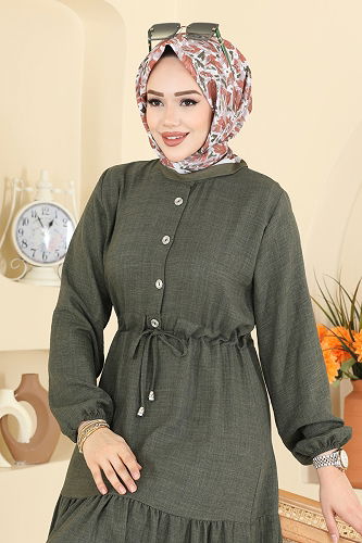 moda selvim الفستان اخضر عفني 3263HBS856 - Thumbnail