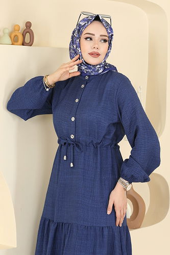 moda selvim Dress 3263HBS856 Light Navy Blue - Thumbnail