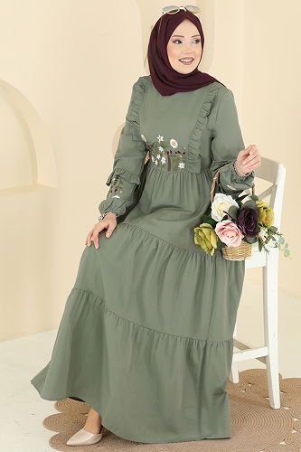 moda selvim Dress 327ASN888 Almond Green - Thumbnail
