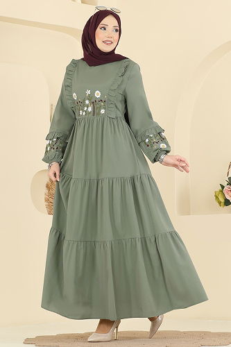 moda selvim Dress 327ASN888 Almond Green - Thumbnail
