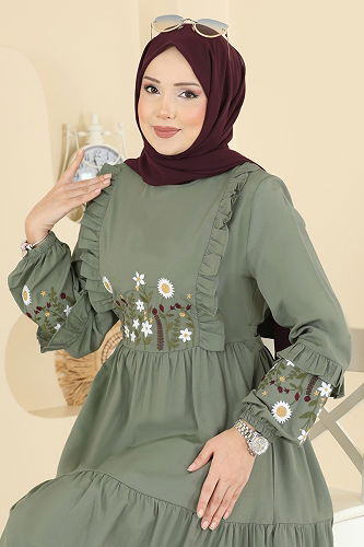 moda selvim الفستان أخضر عشبي 327ASN888 - Thumbnail