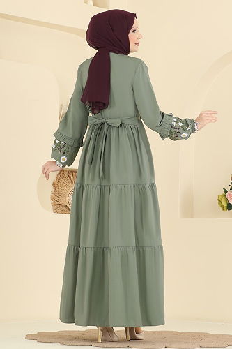 moda selvim الفستان أخضر عشبي 327ASN888 - Thumbnail
