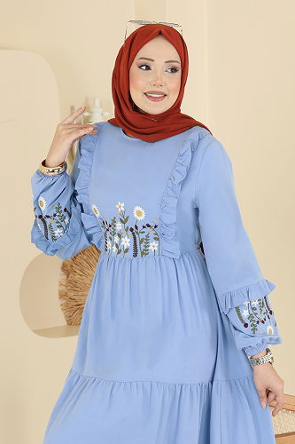 moda selvim Dress 327ASN888 Baby Blue - Thumbnail