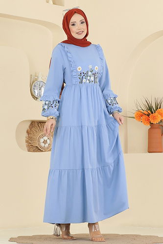 moda selvim Dress 327ASN888 Baby Blue - Thumbnail