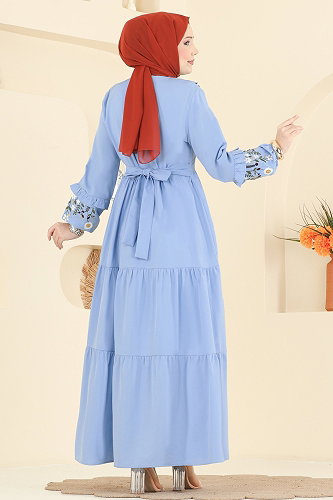 moda selvim Dress 327ASN888 Baby Blue - Thumbnail