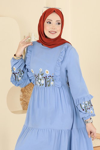 moda selvim الفستان أزرق فاتح 327ASN888 - Thumbnail