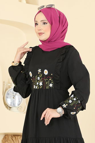 moda selvim الفستان أسود 327ASN888 - Thumbnail