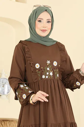 moda selvim Dress 327ASN888 Brown - Thumbnail