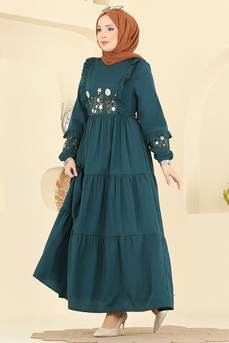 moda selvim Dress 327ASN888 Petroleum - Thumbnail