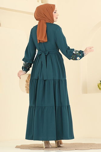 moda selvim Dress 327ASN888 Petroleum - Thumbnail