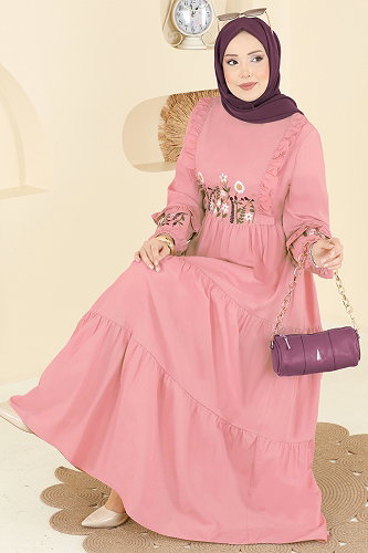 moda selvim Dress 327ASN888 Powder - Thumbnail