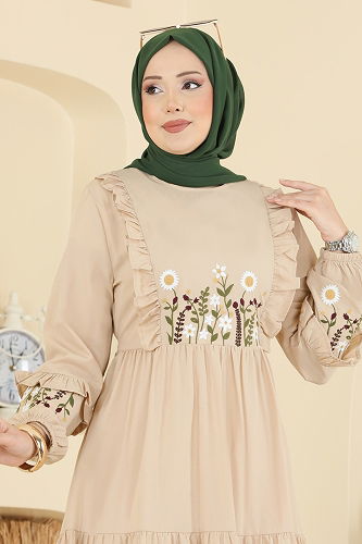 moda selvim Dress 327ASN888 Stone - Thumbnail