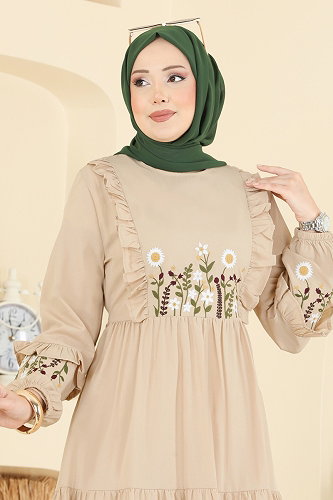 moda selvim الفستان بيج 327ASN888 - Thumbnail