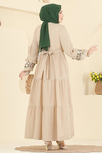 moda selvim الفستان بيج 327ASN888 - Thumbnail