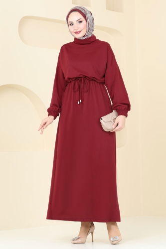 moda selvim Dress 328DVL817 Burgundy - Thumbnail