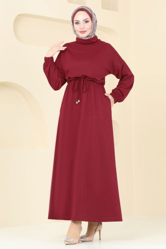 moda selvim Dress 328DVL817 Burgundy - Thumbnail