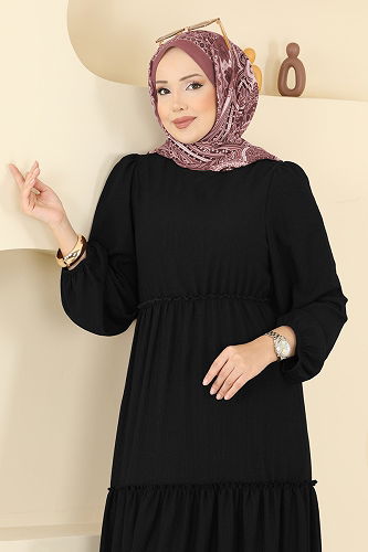 moda selvim Dress 3300BLU797 Black - Thumbnail