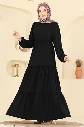 moda selvim Dress 3300BLU797 Black - Thumbnail