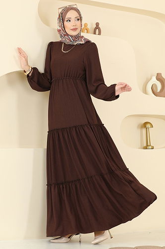moda selvim Dress 3300BLU797 Brown - Thumbnail