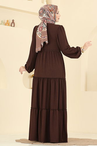 moda selvim Dress 3300BLU797 Brown - Thumbnail