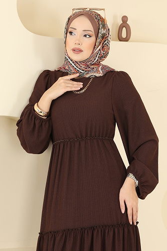 moda selvim الفستان بني 3300BLU797 - Thumbnail