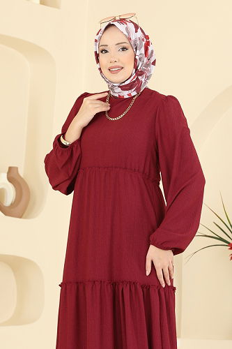 moda selvim Dress 3300BLU797 Burgundy - Thumbnail
