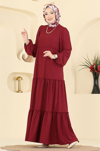 moda selvim الفستان خمري 3300BLU797 - Thumbnail