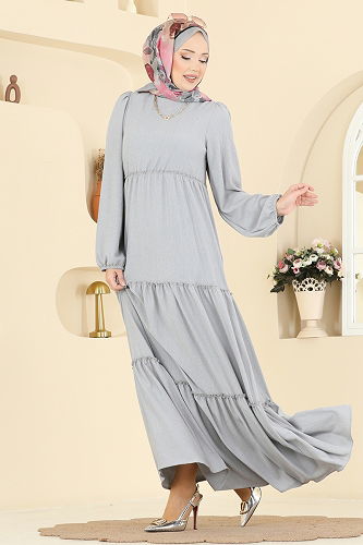 moda selvim Dress 3300BLU797 Gray - Thumbnail