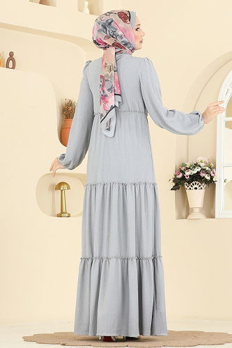 moda selvim الفستان رمادي 3300BLU797 - Thumbnail