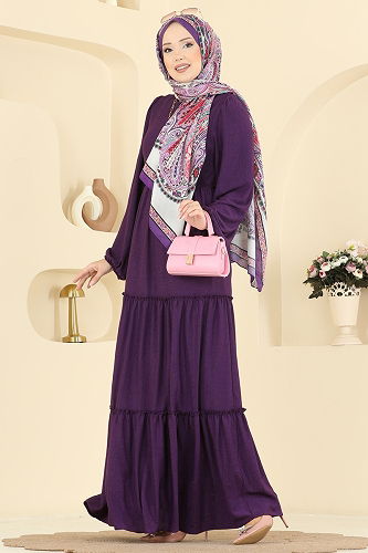 moda selvim Dress 3300BLU797 Purple - Thumbnail