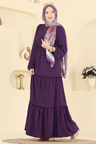 moda selvim Dress 3300BLU797 Purple - Thumbnail