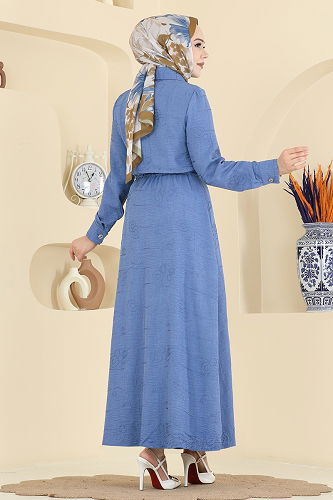 moda selvim Dress 3307BLU797 Indigo - Thumbnail