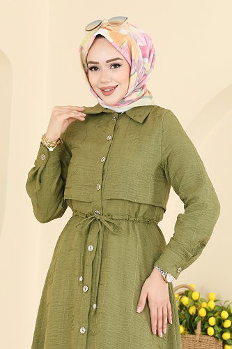 moda selvim Dress 3307BLU797 Oil Green - Thumbnail