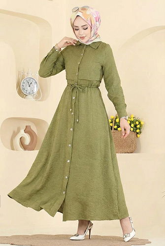 moda selvim Dress 3307BLU797 Oil Green - Thumbnail