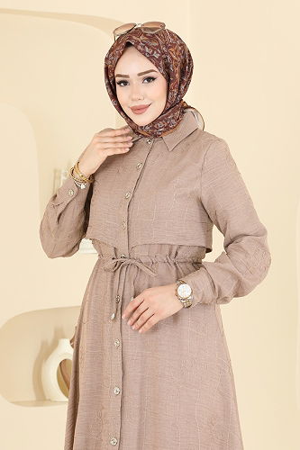 moda selvim الفستان بيج 3307BLU797 - Thumbnail