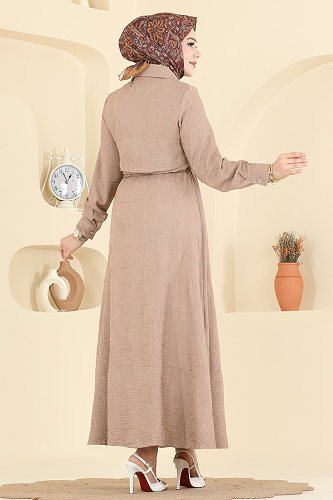 moda selvim الفستان بيج 3307BLU797 - Thumbnail